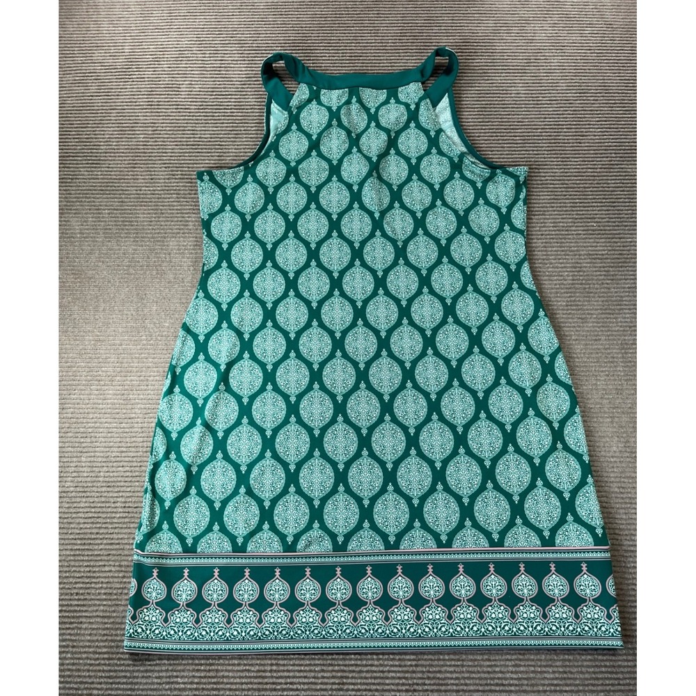 Magnolia Grace Teal Green Damask Medallion Split Neck Shift‎ Dress Womens XL - Picture 4 of 6